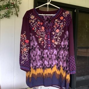 John Mark Plus Size Floral Embroidered Tie-Dyed Tunic